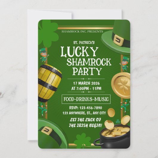 Lucky Shamrock Party St. Paddy's Day Customizable Einladung (Vorderseite)