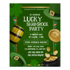 Lucky Shamrock Party St. Paddy's Day Customizable Poster