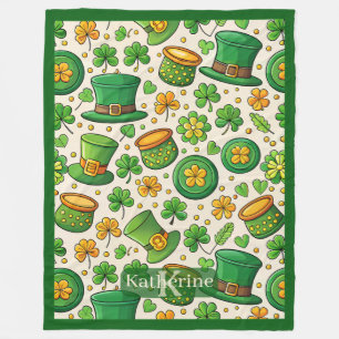 Lucky Shamrock Pot of Gold Irischer Hut St. Patric Fleecedecke
