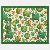 Lucky Shamrock Pot of Gold Irischer Hut St. Patric Fleecedecke (Vorderseite (Horizontal))