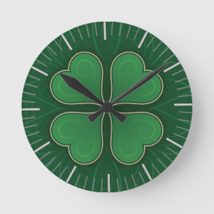 Lucky Shamrock Runde Wanduhr