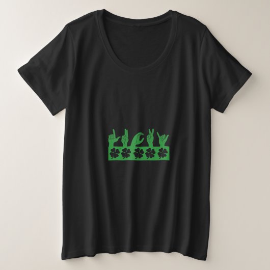 Lucky Sign Language Deaf Irish Kleeblatt ASL Große Größe T-Shirt (Design vorne)