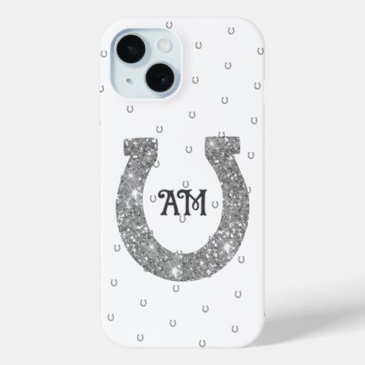 Lucky Silver Glitzer Horseshoe Name Initials Case-Mate iPhone Hülle (Rückseite)
