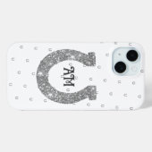 Lucky Silver Glitzer Horseshoe Name Initials Case-Mate iPhone Hülle (Rückseite (Horizontal))