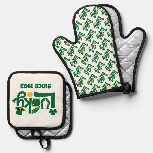 Lucky since Year Ofenhandschuh & Topflappen-Set (Vorderseite/Rückseite)