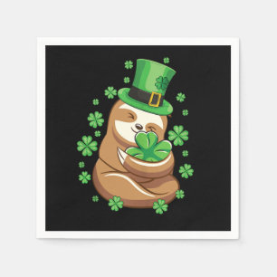 Lucky Sloth St Patricks Day Leprechaun Hat Shamroc Serviette