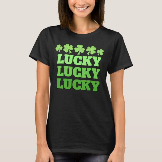 Lucky St. Patrick Day Glücklicher grüner Text T-Shirt (Vorderseite)