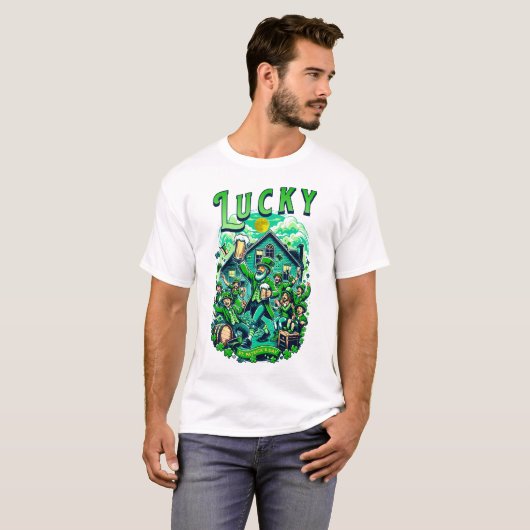 Lucky St Patrick's Day Beer Drinking Pub Party T-Shirt (Vorne ganz)