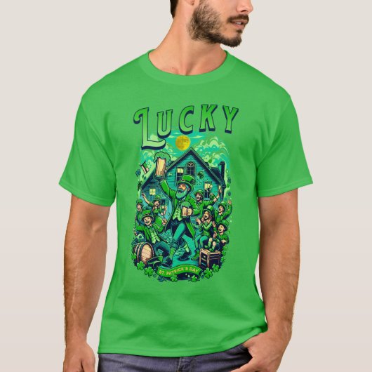 Lucky St Patrick's Day Beer Drinking Pub Party T-Shirt (Vorderseite)