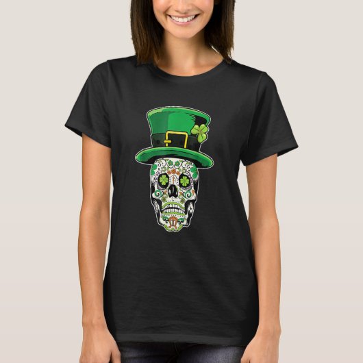 Lucky St. Patrick's day Green Irish Shamrock Skull T-Shirt (Vorderseite)