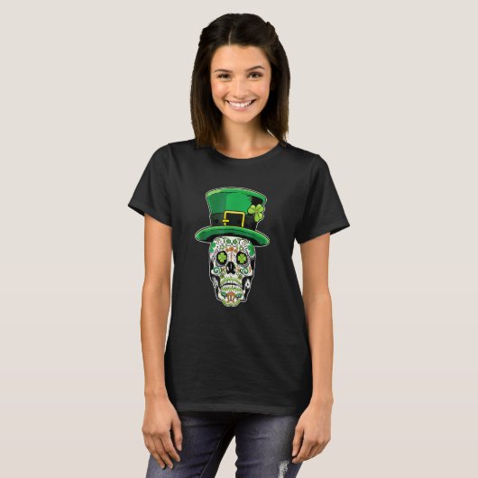 Lucky St. Patrick's day Green Irish Shamrock Skull T-Shirt (Vorne ganz)