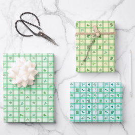 Lucky St Patricks Day Green Kariert Clove Geschenkpapier Set