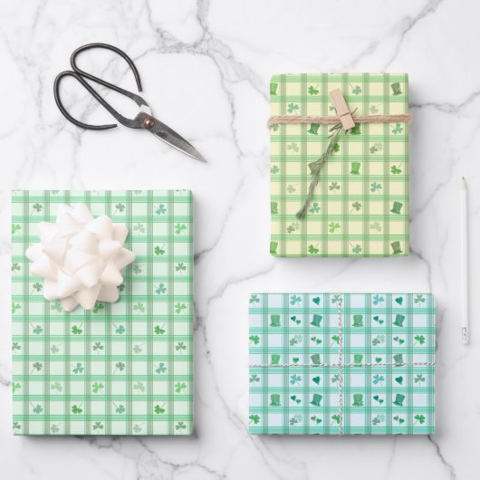 Lucky St Patricks Day Green Kariert Clove Geschenkpapier Set (Vorderseite)