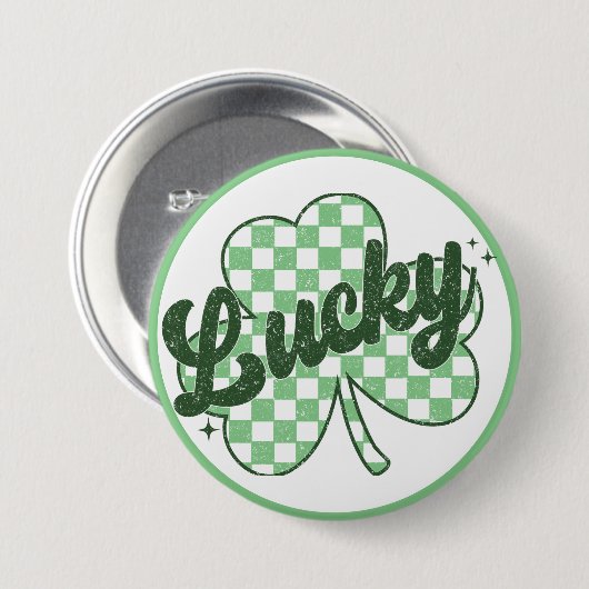Lucky St Patrick's Day Retro Kleeblatt Button (Vorne & Hinten)