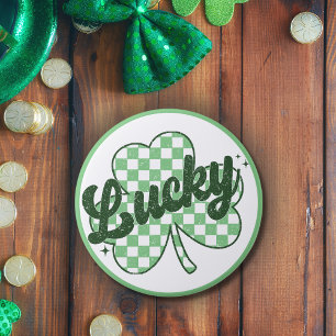 Lucky St Patrick's Day Retro Kleeblatt Button
