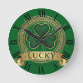 Lucky St Patrick's Day Shamrock Irish Roman Clock Runde Wanduhr (Vorderseite)