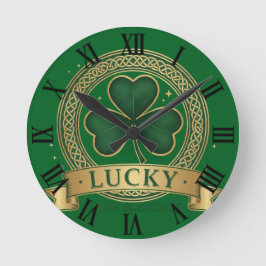 Lucky St Patrick's Day Shamrock Irish Roman Clock Runde Wanduhr