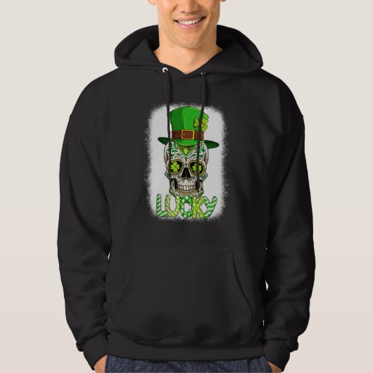Lucky Sugar Skull Leprechaun Hat St Patrick's Day  Hoodie (Vorderseite)