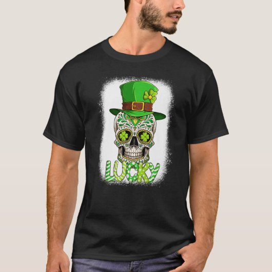 Lucky Sugar Skull Leprechaun Hat St Patrick's Day T-Shirt (Vorderseite)