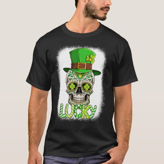 Lucky Sugar Skull Leprechaun Hat St Patrick's Day T-Shirt (Vorderseite)