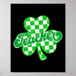 Lucky Teacher Kleeblatt Checkered St Patricks Day Poster
