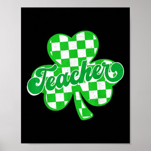 Lucky Teacher Kleeblatt Checkered St Patricks Day Poster (Vorne)