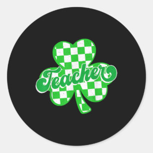 Lucky Teacher Kleeblatt Checkered St Patricks Day Runder Aufkleber