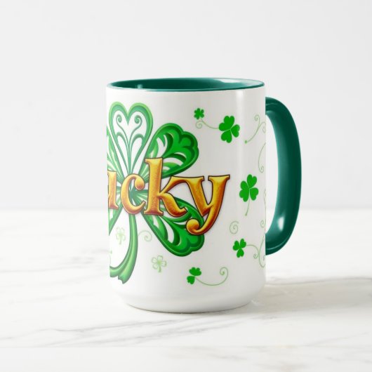 Lucky Text Shamrock Pattern St. Patrick's Tasse (VorderseiteRechts)