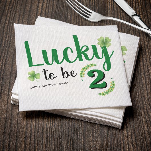 Lucky to be St Patrick's Day Clover Kids Birthday Serviette