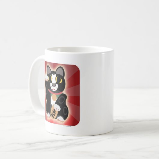 Lucky Tuxedo Cat bei Zuhause Kaffeetasse (Vorderseite Links)