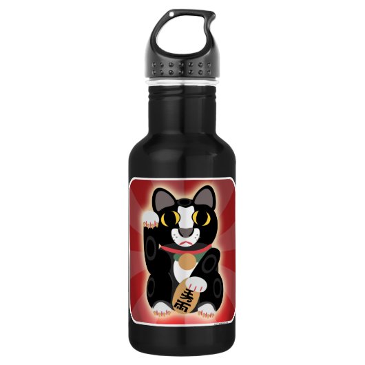 Lucky Tuxedo Cat Illustrierter Cartoon Design Edelstahlflasche (Vorderseite)