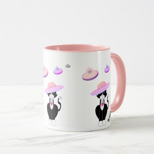 Lucky Tuxedo Cat und fliegende Saucera Tasse (VorderseiteRechts)