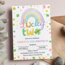 Lucky Two Four Leaf Clover Birthday Invitation