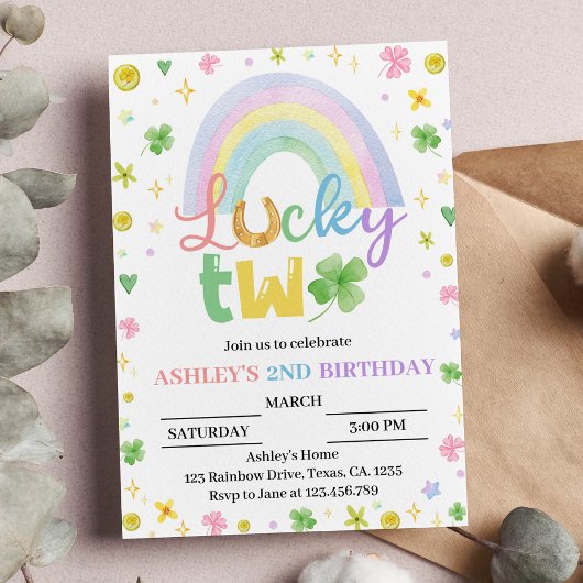 Lucky Two Four Leaf Clover Birthday Invitation Einladung
