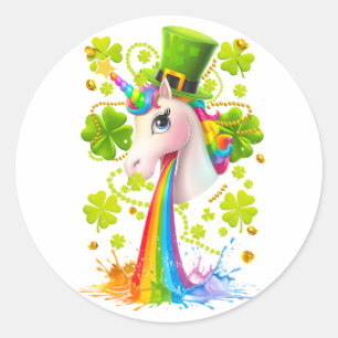 Lucky Unicorn Kleeblatt St Patricks Day Lepricorn Runder Aufkleber