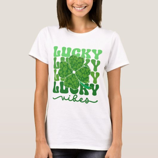 Lucky Vibes Green Leopard Kleeblatt St Patricks Da T-Shirt (Vorderseite)