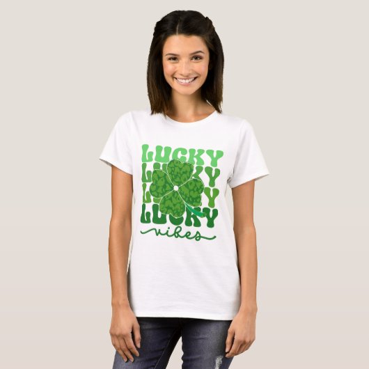 Lucky Vibes Green Leopard Kleeblatt St Patricks Da T-Shirt (Vorne ganz)