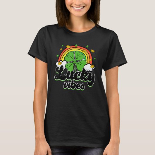 Lucky Vibes Retro Rainbow Shamrock St. Patrick's D T-Shirt (Vorderseite)