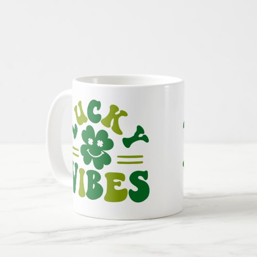 Lucky Vibes Vierblättriges Kleeblatt Kaffeetasse (Vorderseite Links)