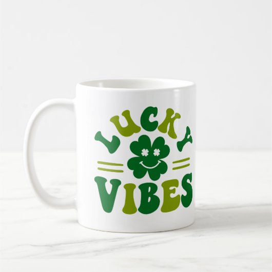 Lucky Vibes Vierblättriges Kleeblatt Kaffeetasse (Links)