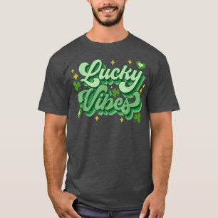 Lucky Vibes Women Retro St Patricks Day Funny Gra T-Shirt