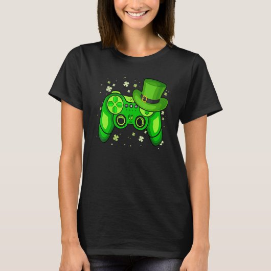 Lucky Video Game Leprechaun St Patrick's Day Gamer T-Shirt (Vorderseite)