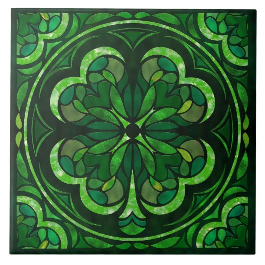 Lucky Vier-Blatt Kleeblatt Luxus Fliese (Vorderseite)