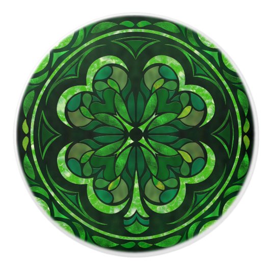 Lucky Vier-Blatt Kleeblatt Luxus Keramikknauf (Vorderseite)