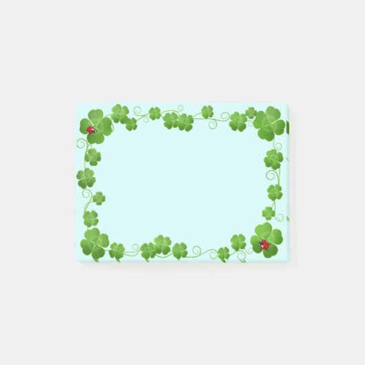 Lucky Vier-Leaf Clovers & Ladybugs auf Light Blue Post-it Klebezettel (Vorderseite)