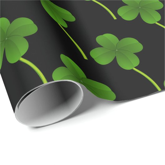 Lucky Vier Leaf Klee auf schwarz Geschenkpapier (Rolleneckpunkt)