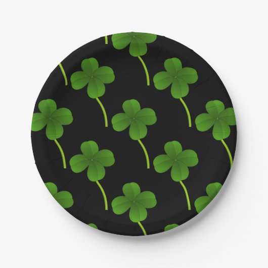 Lucky Vier Leaf Klee auf schwarz Pappteller (Vorderseite)