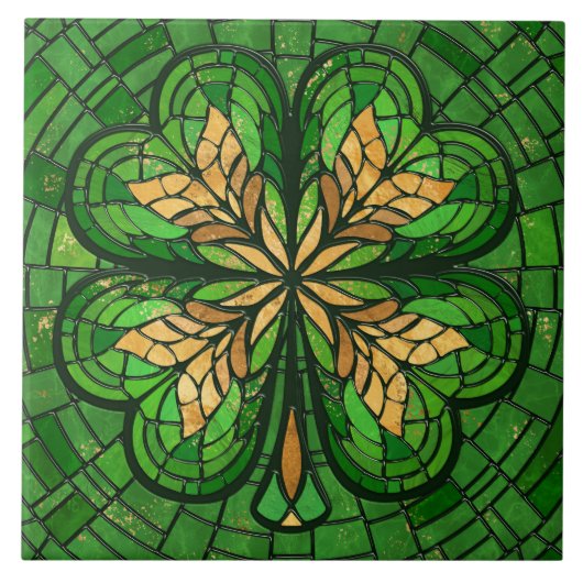 Lucky Vierblatt Klee - Mosaikkunst Fliese (Vorderseite)