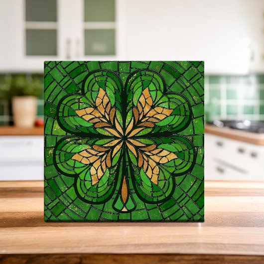 Lucky Vierblatt Klee - Mosaikkunst Fliese