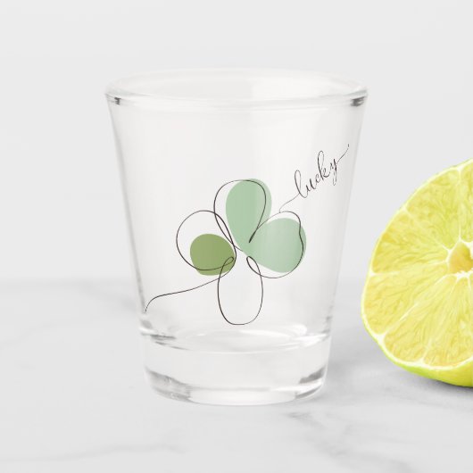 Lucky Vierblättriges Kleeblatt Minimalistisch Line Schnapsglas (Vorderseite)